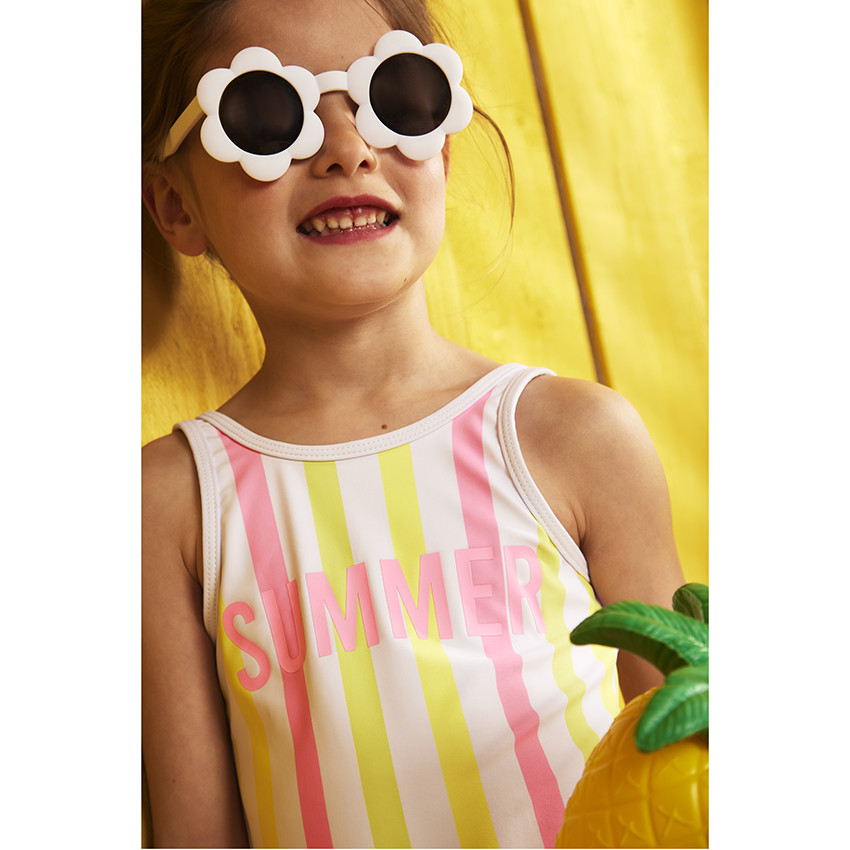 Maillot de bain 1 pièce à rayures tricolores pour fille 