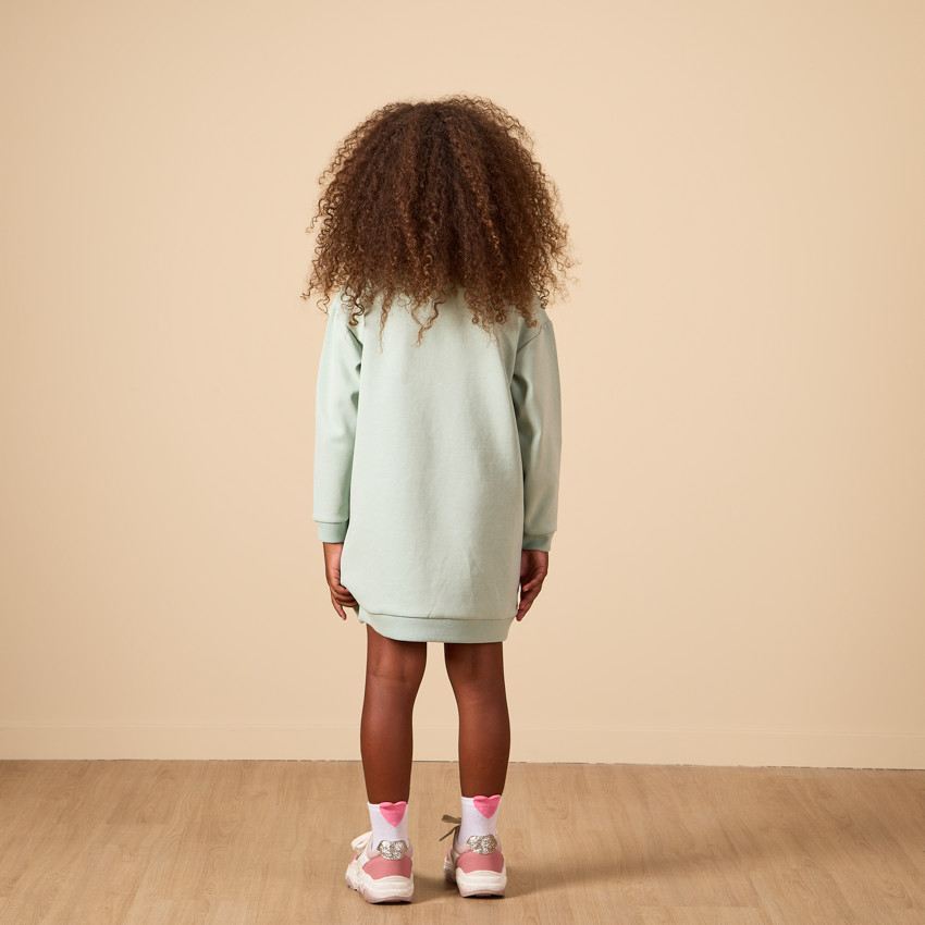 Robe sweat à strass et poche kangourou pour fille 