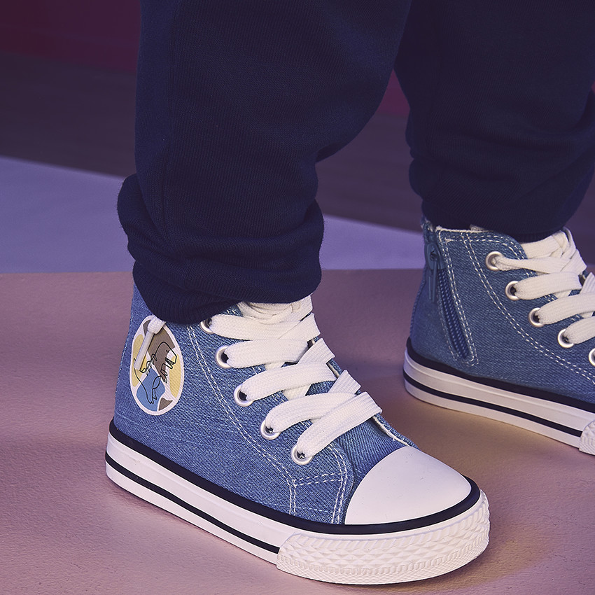 Baskets montantes en toile effet jean avec zip pour bébé garçon 
