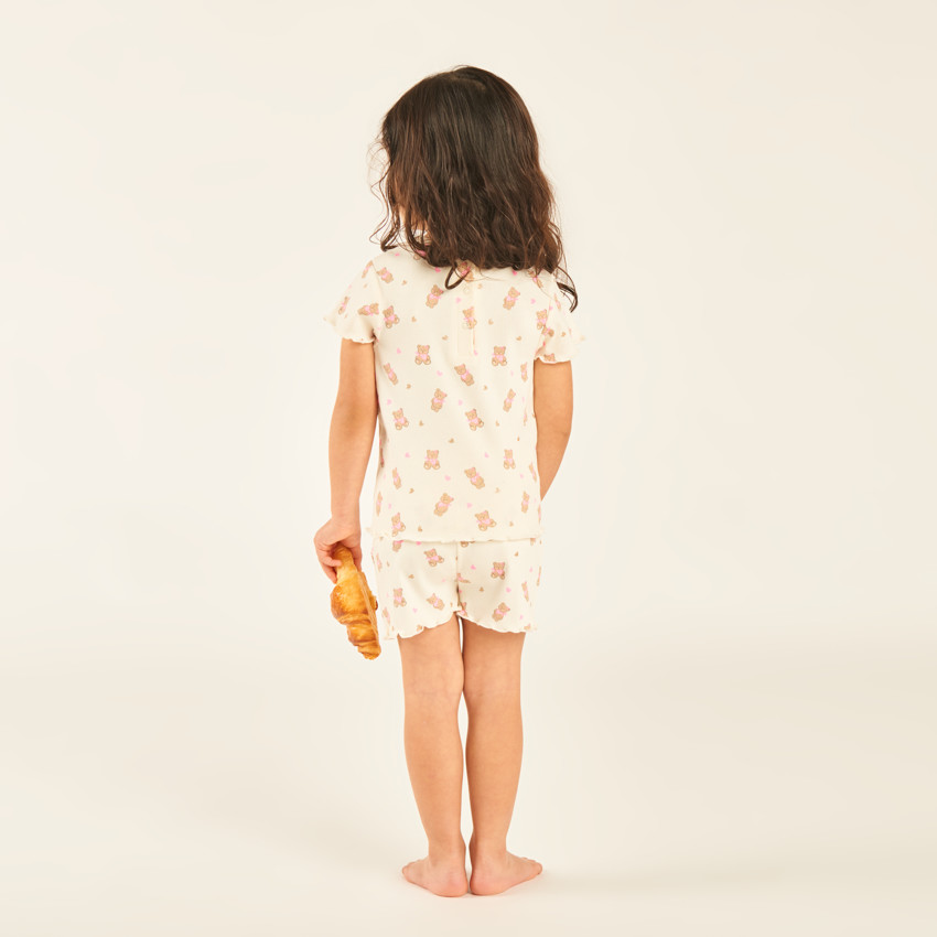 Set van korte pyjama 2 delen t-shirt + short met berenmotieven voor meisjes (verschillende afwerkingen afhankelijk van de leeftijd) 