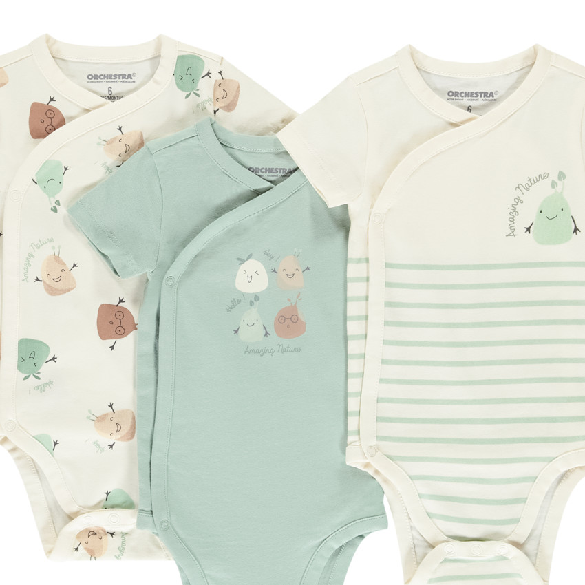 Lot de 3 bodies manches courtes fantaisie pour bébé garçon (ouvertures différentes selon l'âge) 