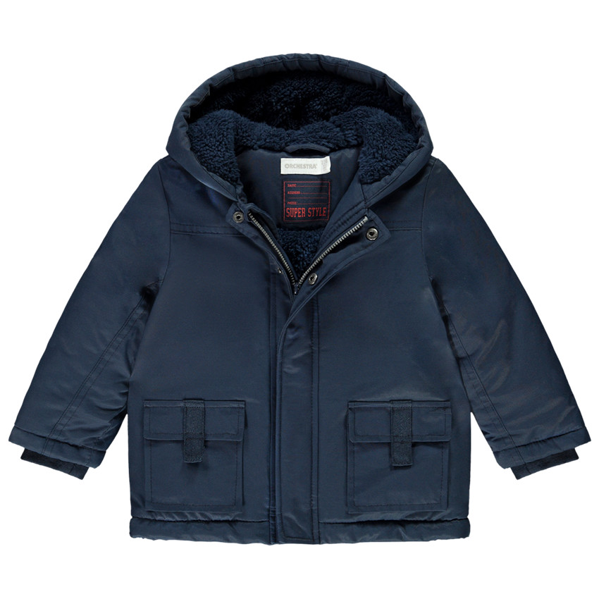 Parka en twill avec poches à rabat et doublure en sherpa pour bébé garçon 