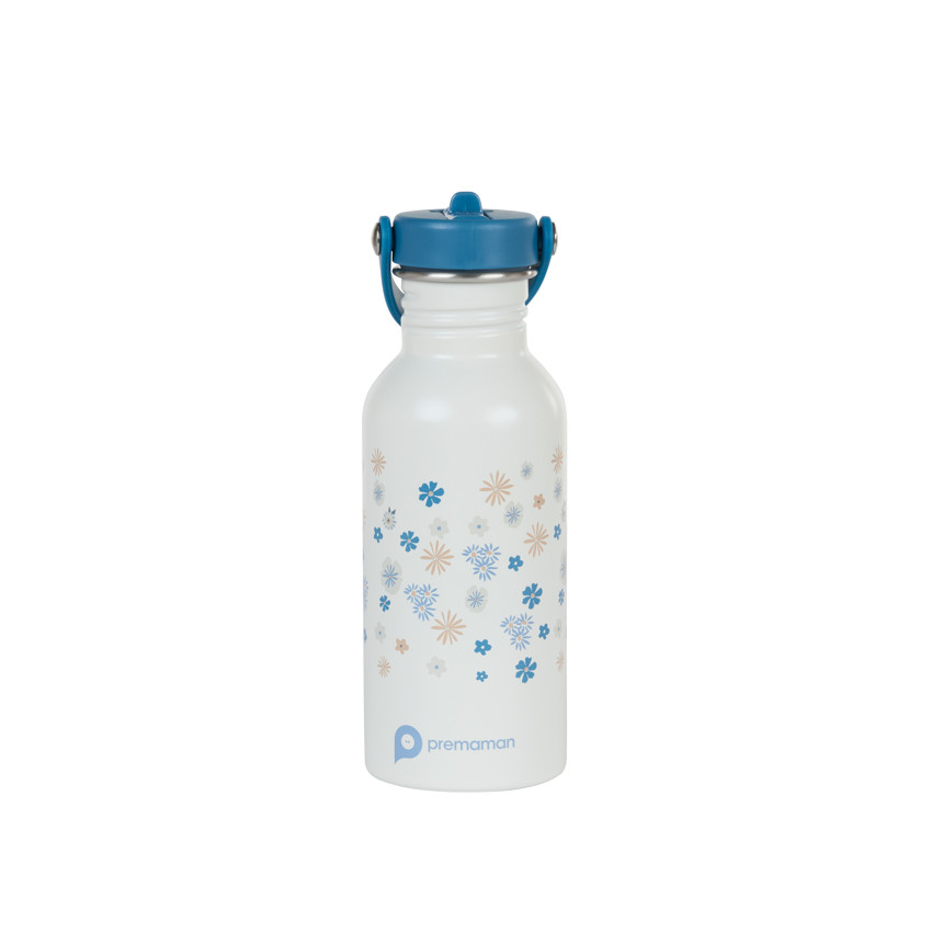 RVS drinkfles met rietje Tiny Flowers - 500 ml 