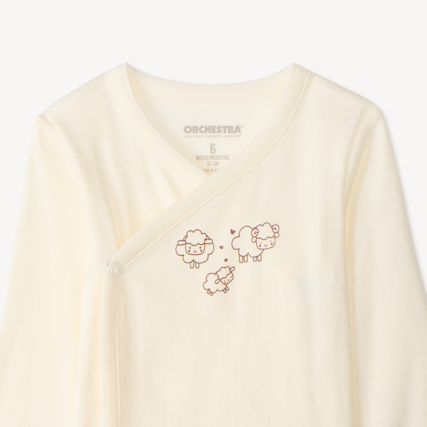 Lot de 3 bodies manches longues bébé à motifs moutons (finitions différentes selon l’âge) 