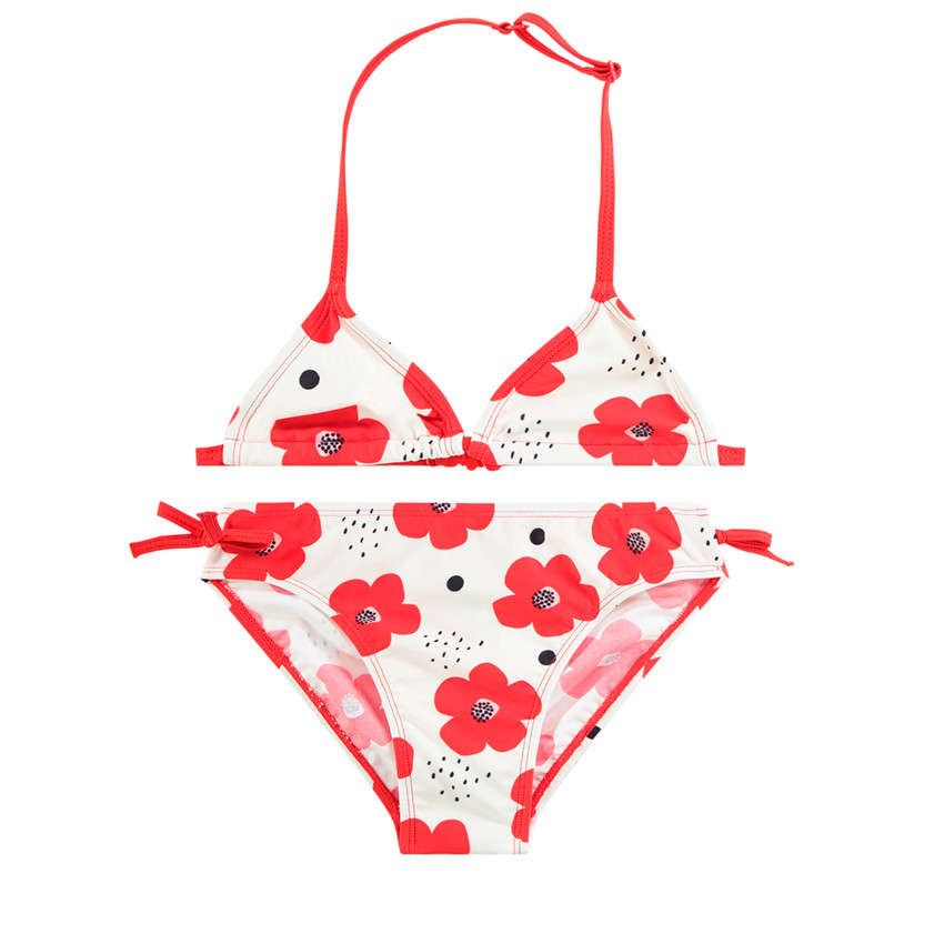 Maillot de bain 2 pièces imprimé coquelicots pour fille 