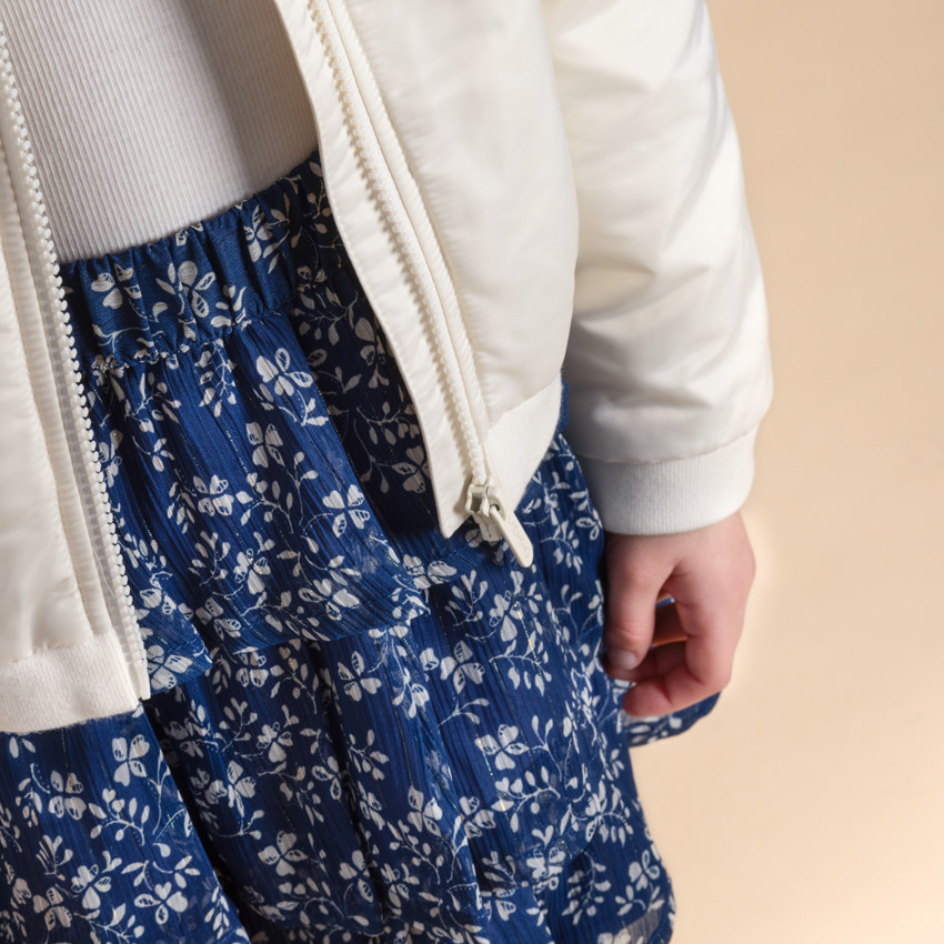 Korte bloemenrok in viscose voile met volants voor meisjes 