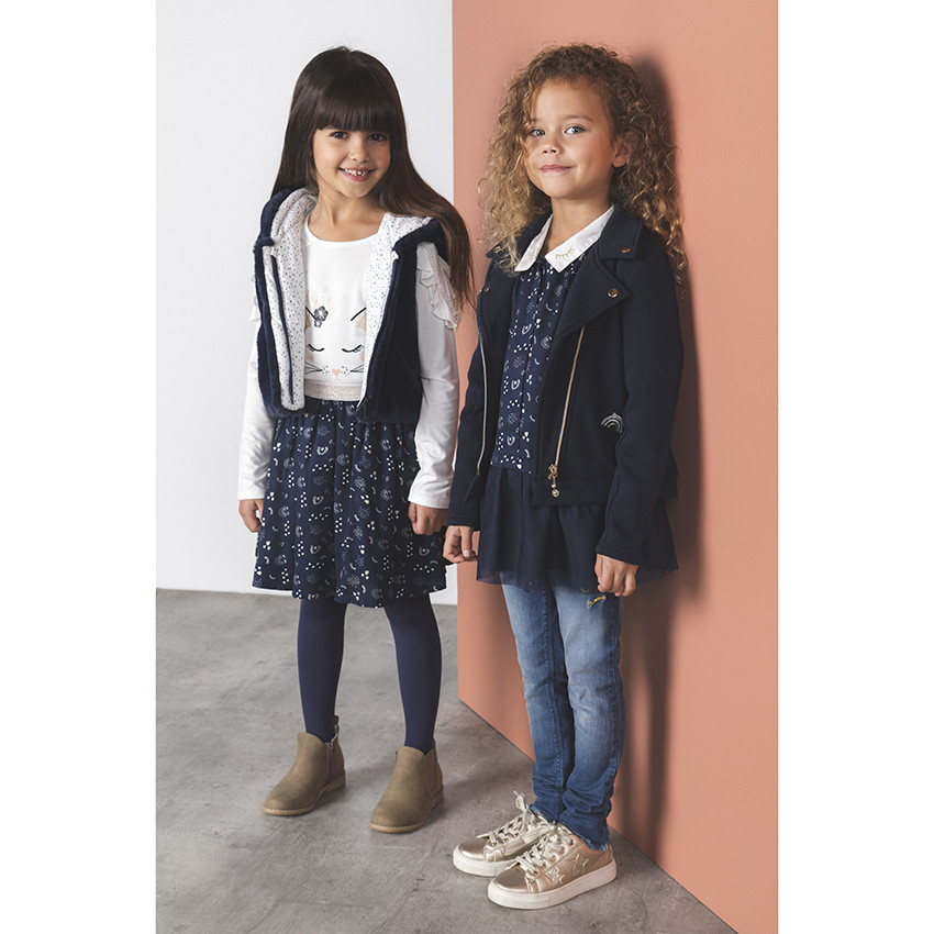 Jean slim à broderies et ceinture pour enfant fille 