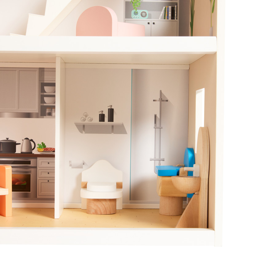 Maison de poupées aménagée en bois 