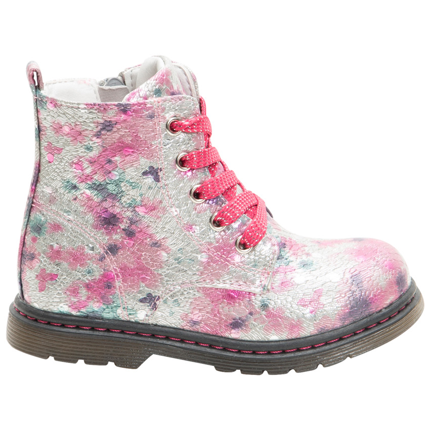 Bottillons hauts texturés imprimés all-over à lacets et zip  