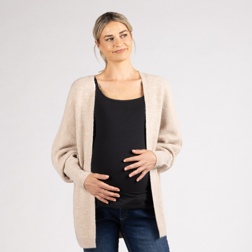Gilet long à manches longues en tricot uni pour femme 