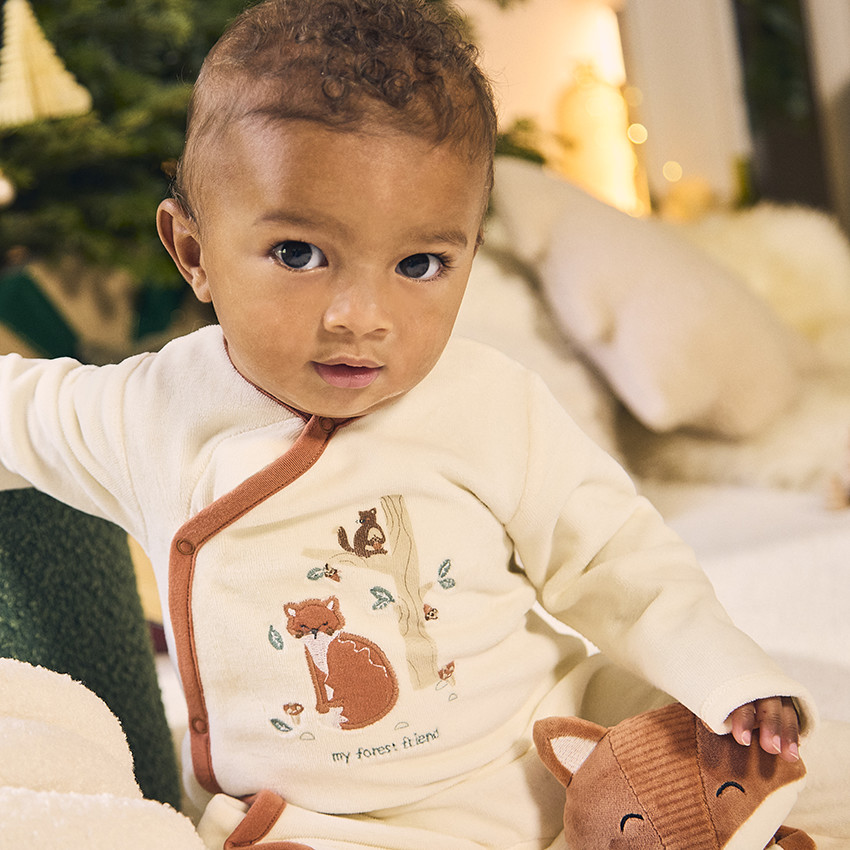 Dors-bien en velours + doudou renard assorti avec ouvertures différentes selon l'âge 