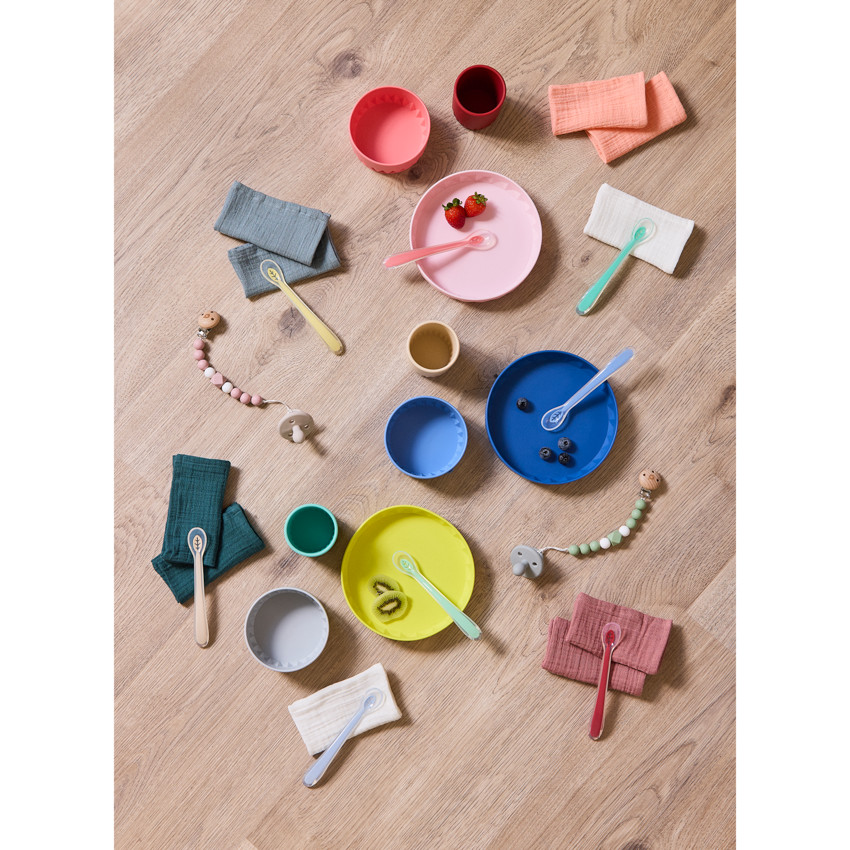 Coffret repas 3 pièces en silicone Origami  - Bleu 