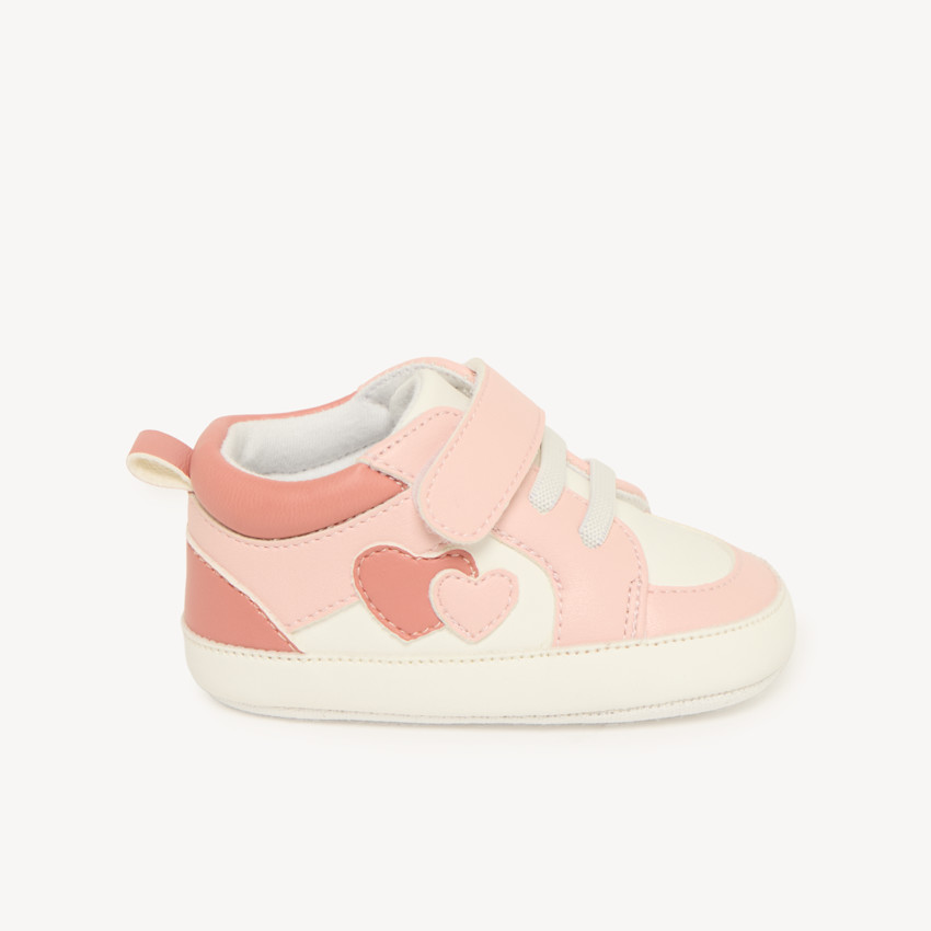 Baskets bébé fille à cœurs avec lacets élastiques et velcro 