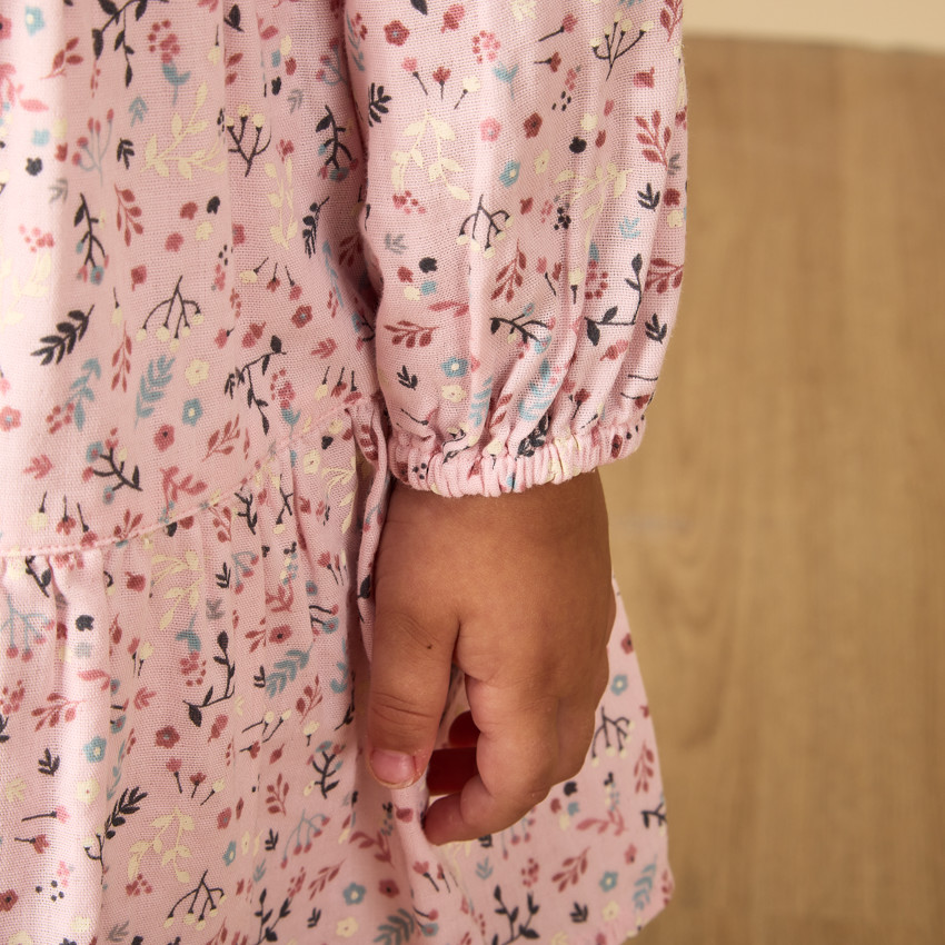 Robe manches longues à volants et imprimé fleurs pour bébé fille 