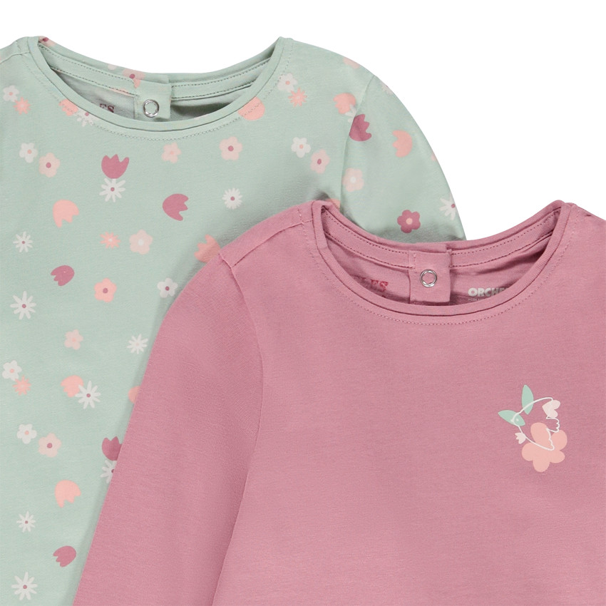 Lot de 2 t-shirts manches longues en jersey pour bébé fille 