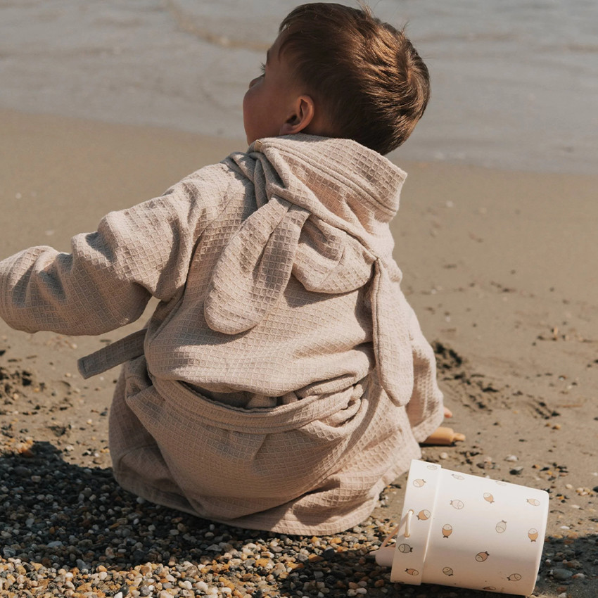 Badjas met oortjes gewafeld badstof - Mocha Sand - 2/4 jaar 
