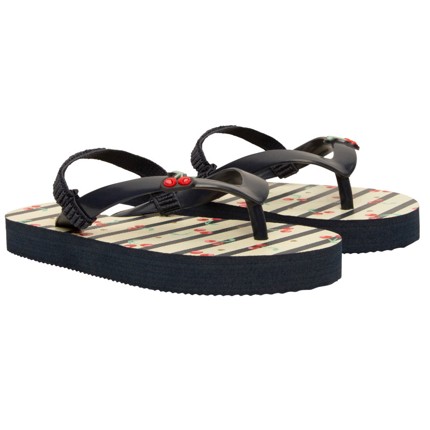 Tongs rayées à imprimé et badge cerises pour fille avec lanière selon l'âge 