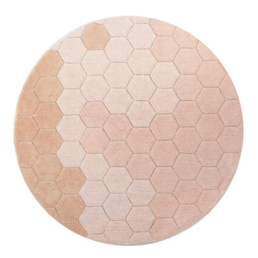Tapijt rond wasbaar Honeycomb Rose 