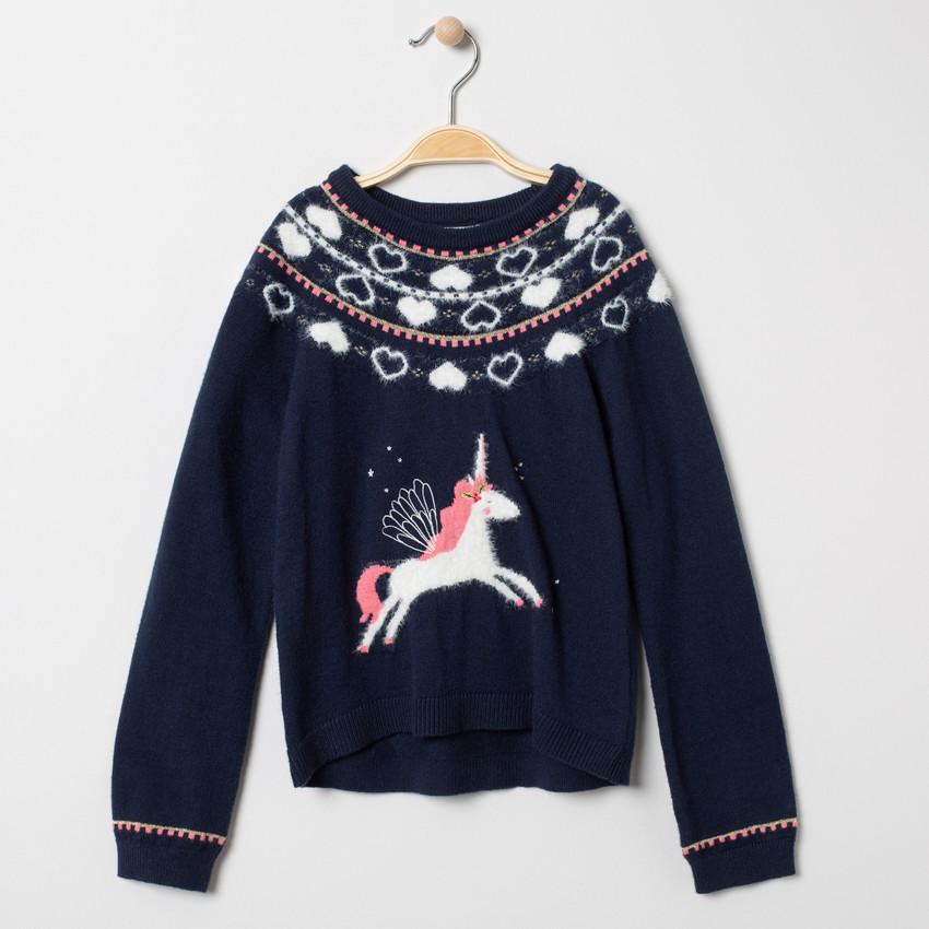 Pull de Noël en tricot motif licorne 