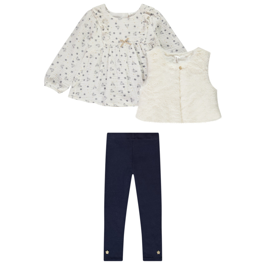 Ensemble 3 pièces avec gilet en fausse fourrure pour bébé fille 