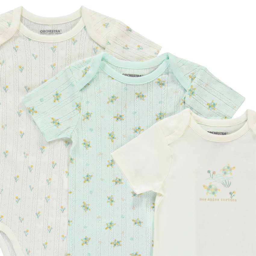Set van 5 bodies met korte mouwen en schildpadmotief voor meisjes met verschillende openingen afhankelijk van de leeftijd 