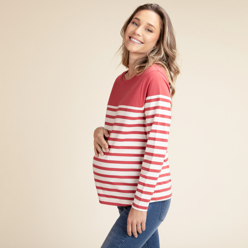 T-shirt d'allaitement manches longues esprit marinière 