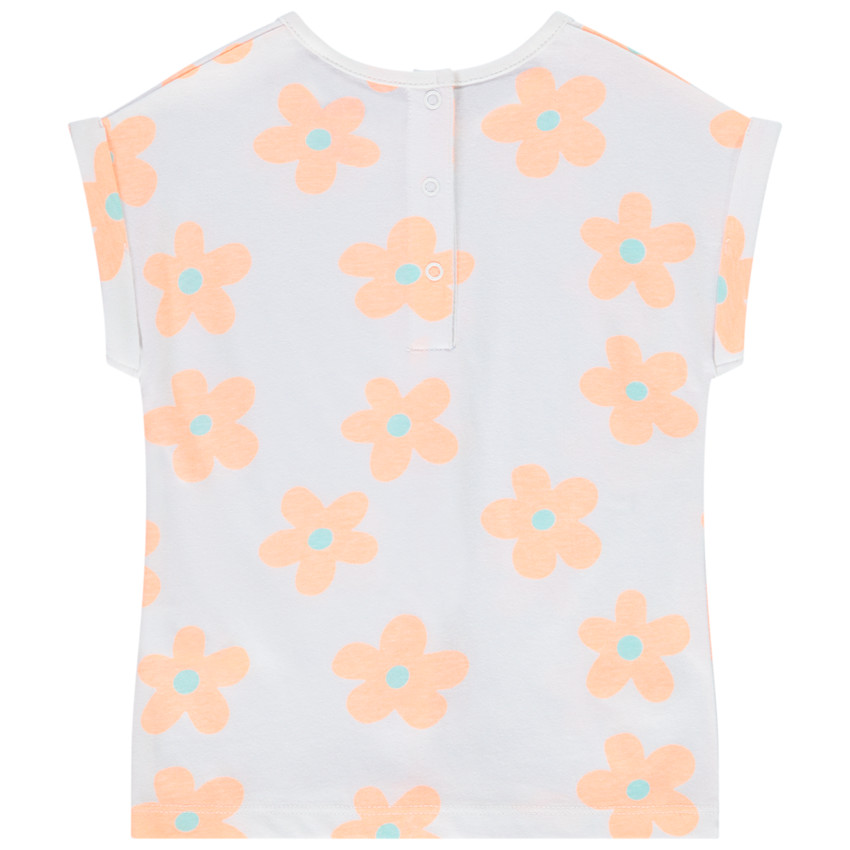 T-shirt met korte mouwen, met bloemenprint, voor meisjes, met decoratieve knoop 