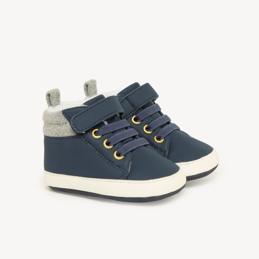Chaussures montantes bébé garçon à lacets élastiques et bride velcro 
