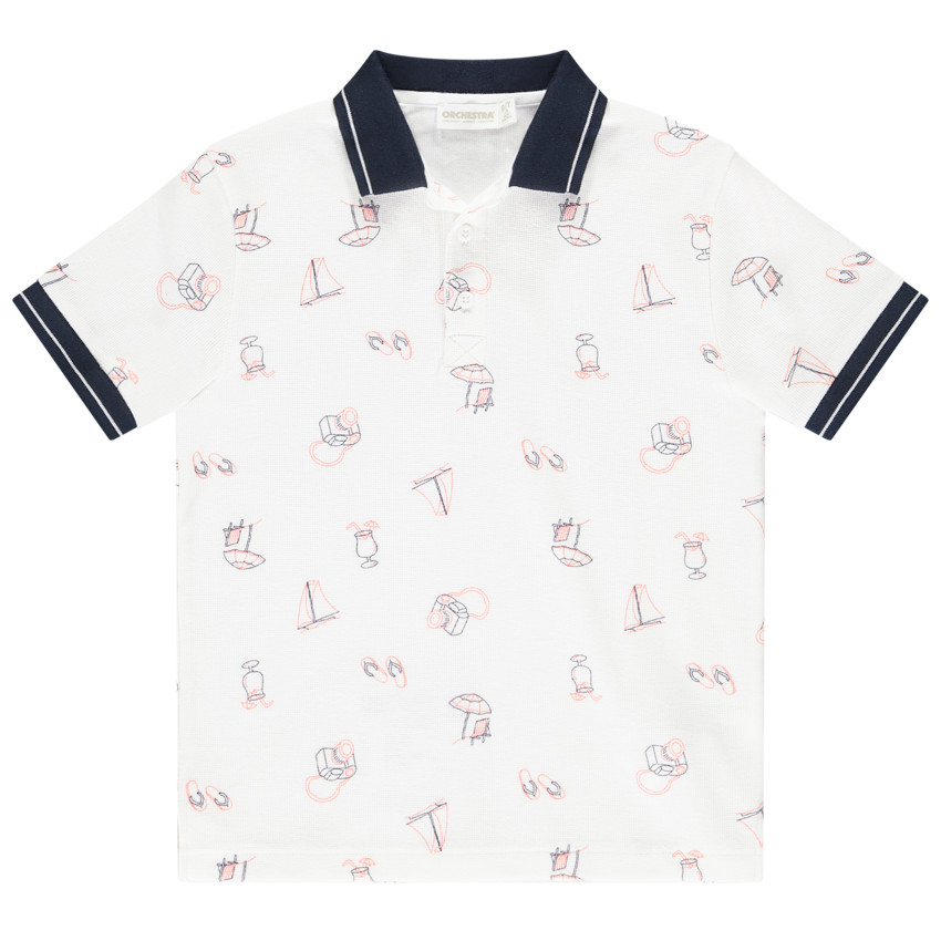 poloshirt met korte mouwen in gaas honingraat met print voor jongens 