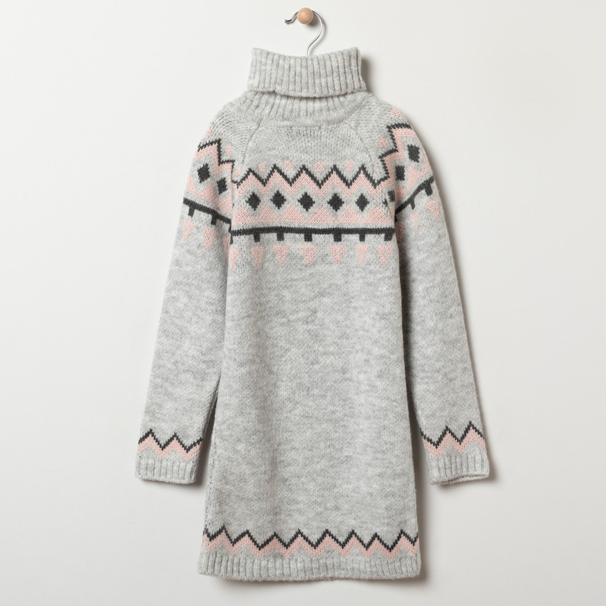 Robe manches longues en tricot à motifs jacquard pour enfant fille 