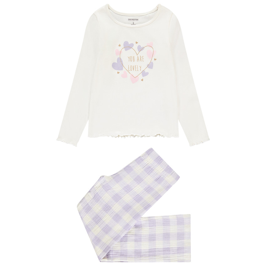 Set pyjama lang bi-matière met vichy patroon voor meisjes 