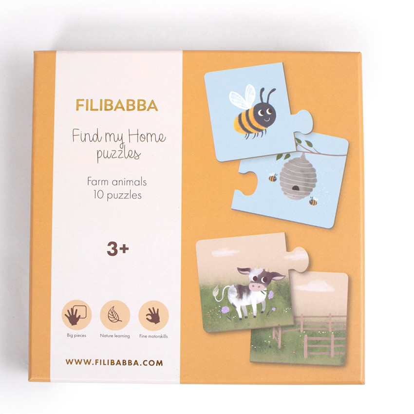 Puzzel set van 10 stks "Vind mijn huis" Boerderij dieren 3jaar+ 