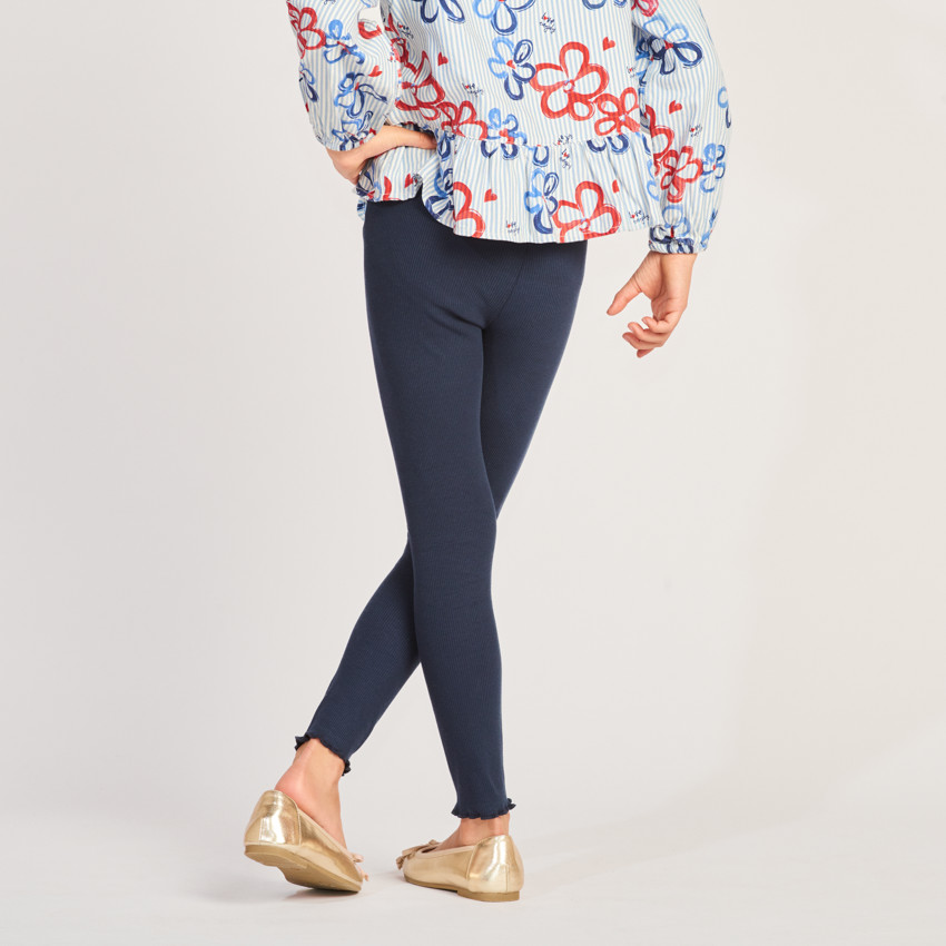 Legging côtelé uni avec cordon à pompons pour fille 