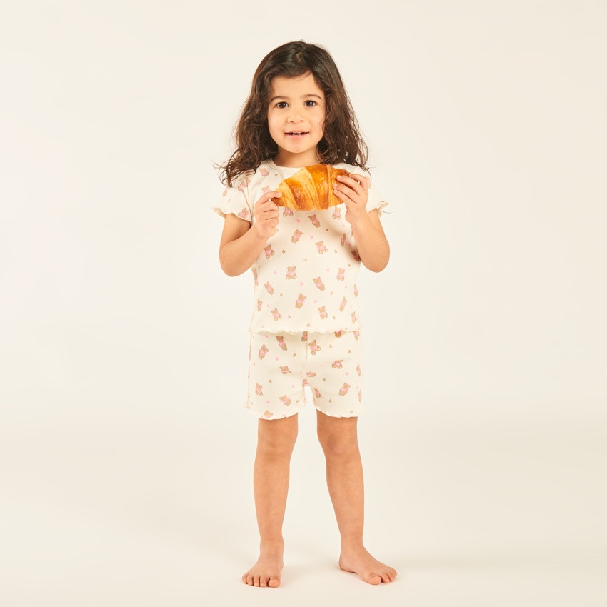 Set van korte pyjama 2 delen t-shirt + short met berenmotieven voor meisjes (verschillende afwerkingen afhankelijk van de leeftijd) 