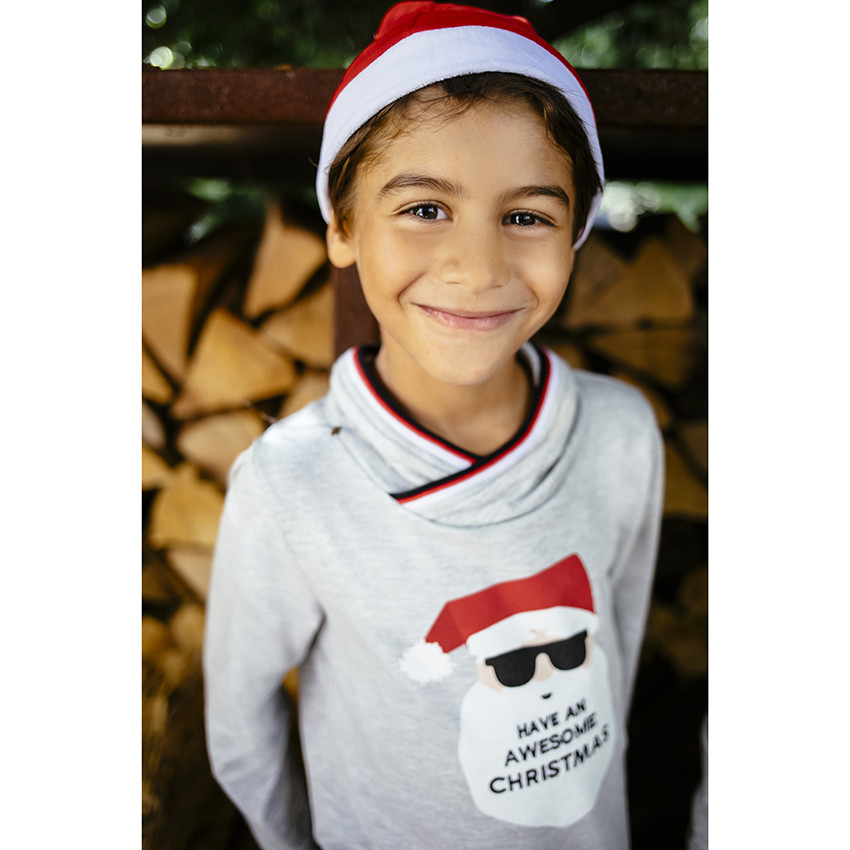 T-shirt manches longues print père Noël à col fantaisie 