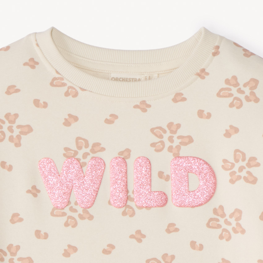 Oversized sweat in fleecy fabric with fancy glitter print for girls 