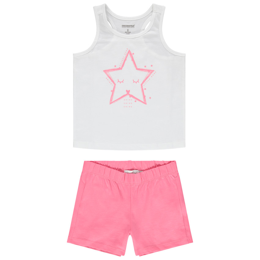 Pyjama met sterrenprint en roze short 