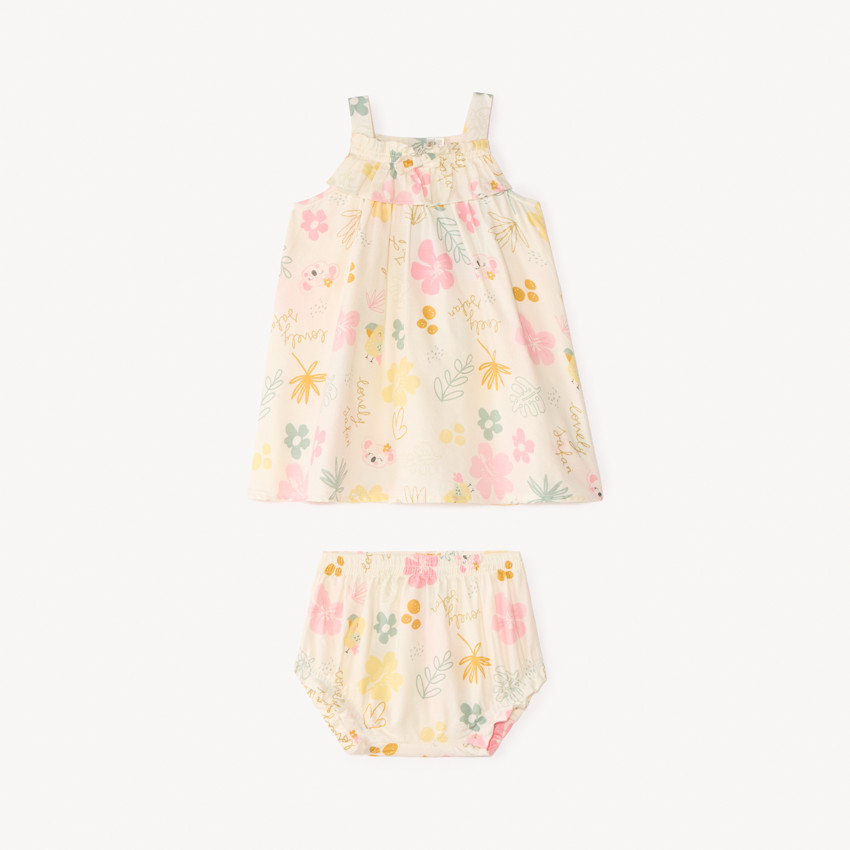 Ensemble 2 pièces robe + bloomer imprimé koala fantaisie pour bébé fille 