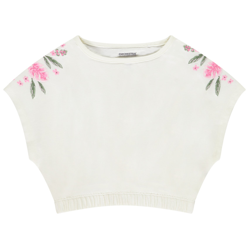 Crop top oversize élastiqué à manches courtes pour fille 