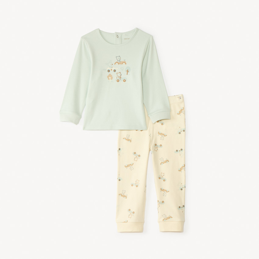 Twee-delige pyjama in interlock met lange mouwen t-shirt + broek voor babyjongen (verschillende afwerkingen afhankelijk van de leeftijd) 