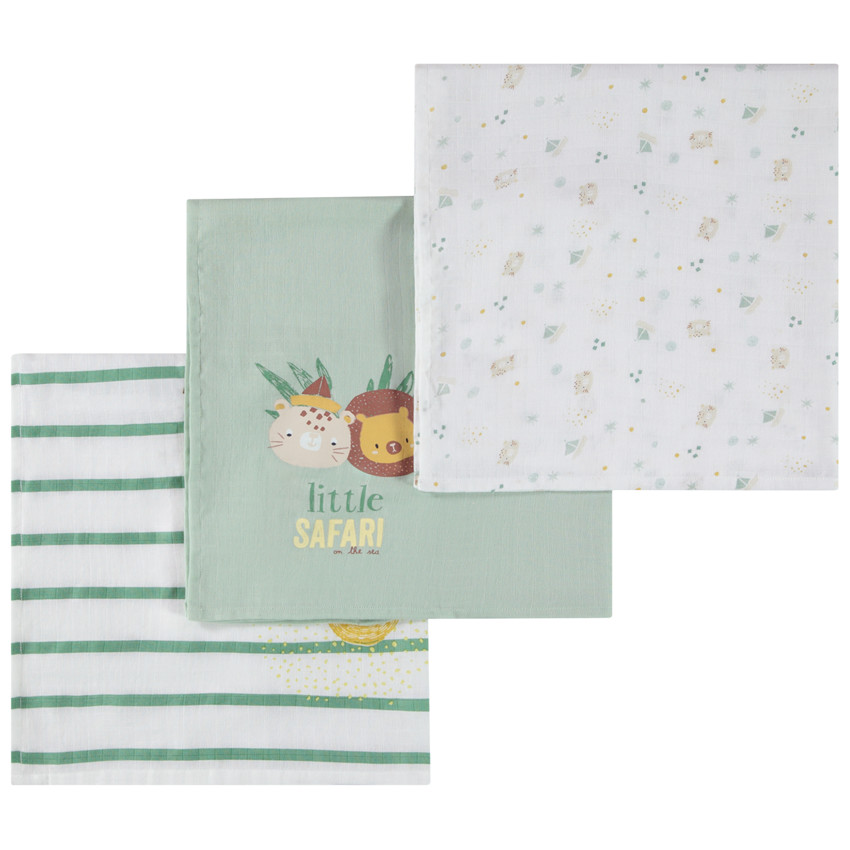 Lot de 3 langes en tétra motif Safari en Mer pour bébé garçon 