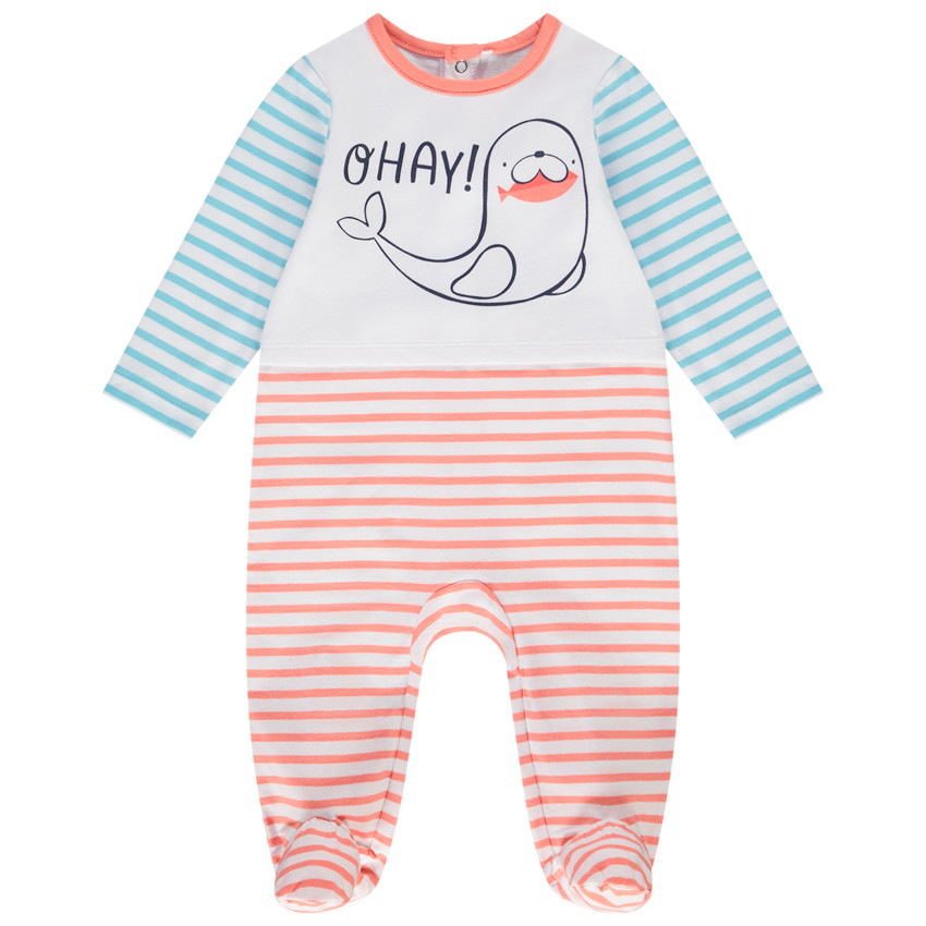 Pyjama in jersey met strepen en een zeehondprint voor jongen 