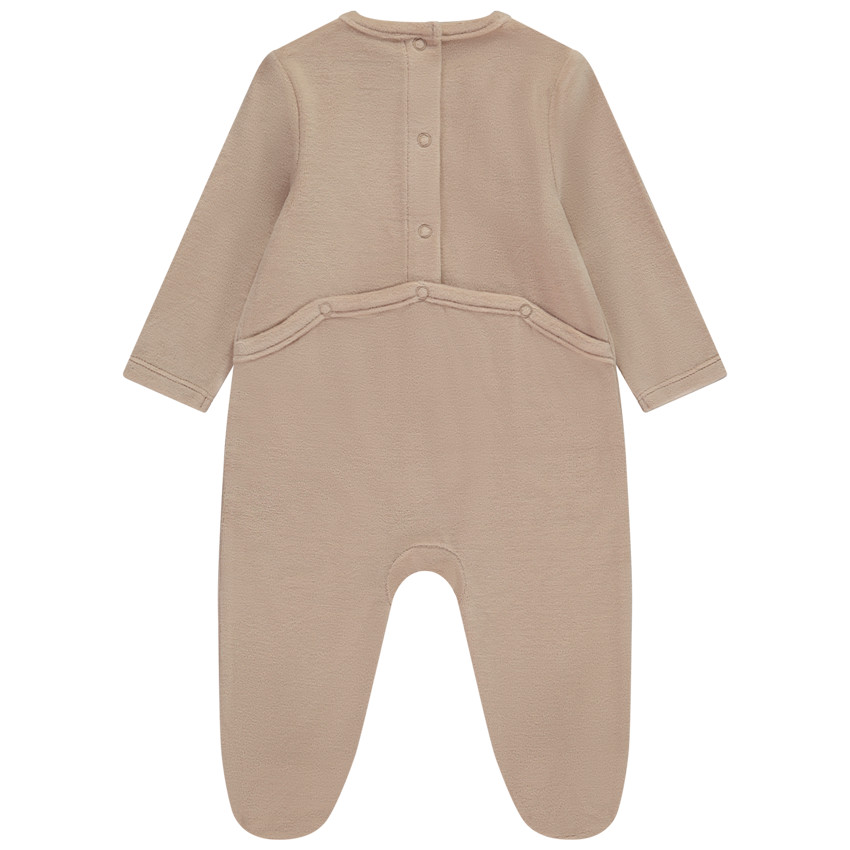Dors-bien en velours uni beige avec chat fantaisie pour bébé  