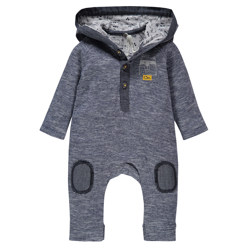 Combinaison à capuche avec print ours et détails chambray 