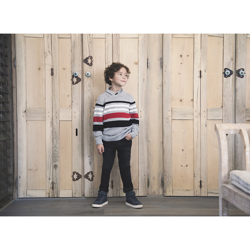 Trui in tricot met strepen in ottomanstof voor jongens 