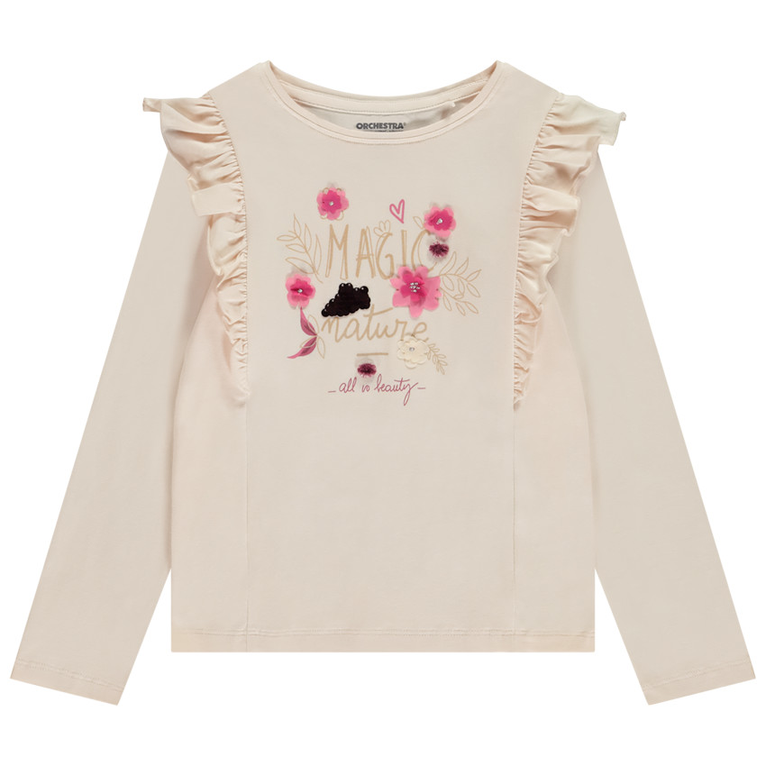 T-shirt manches longues à fleurs en relief pour fille 