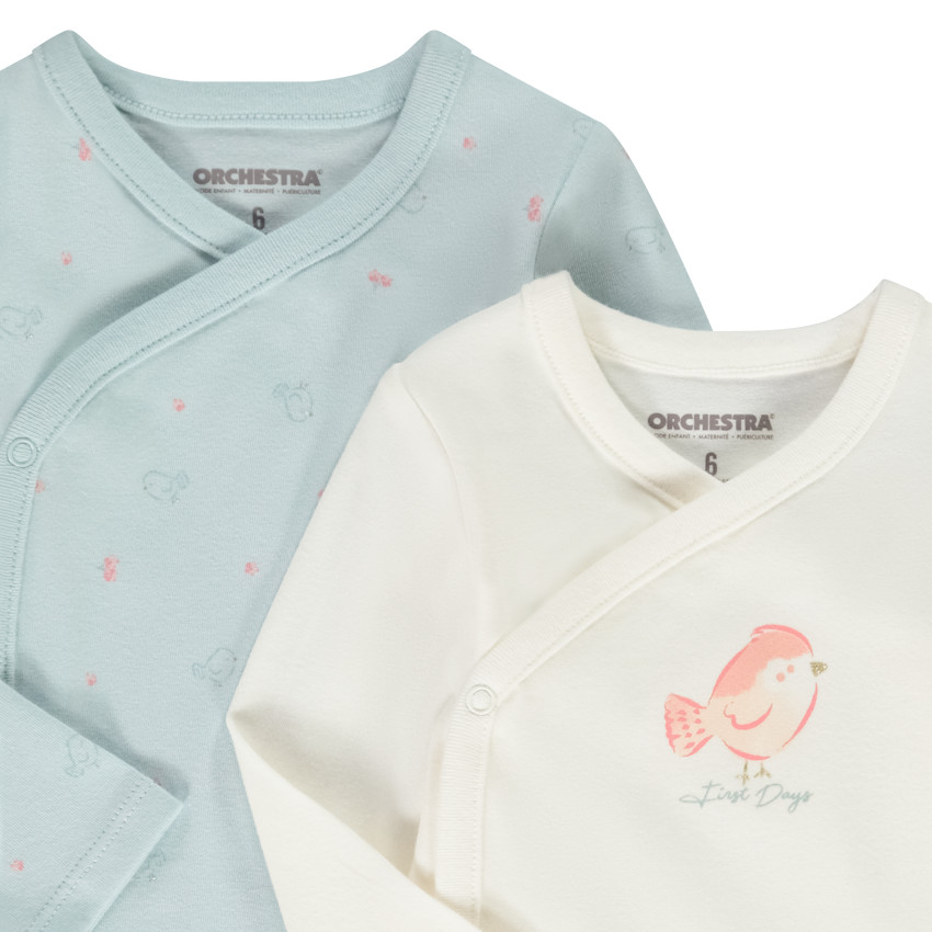Set van 2 bodies in jersey print vogels voor baby meisje 