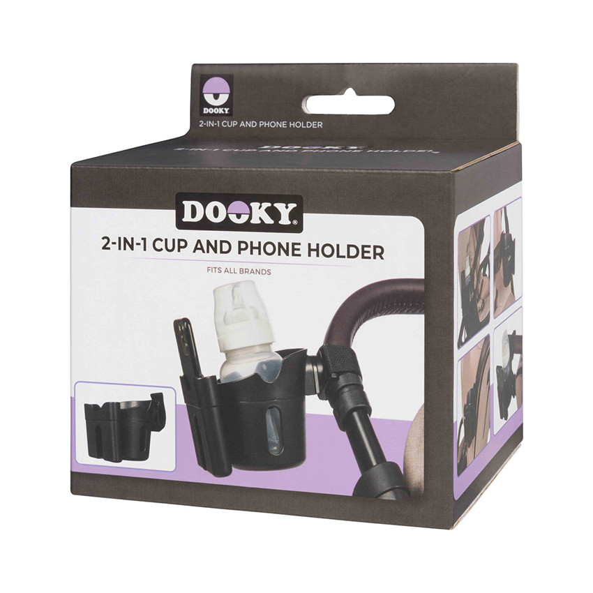 Beker en telefoonhouder 2-in-1 voor kinderwagen Zwart  