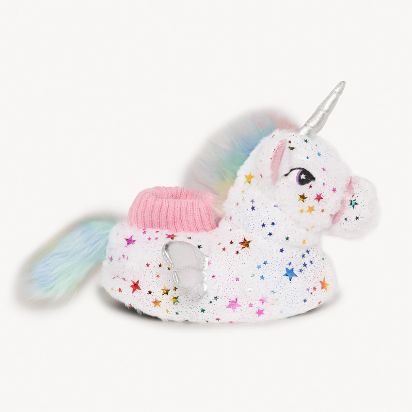 Chaussons peluche licorne imprimé étoiles pour fille 