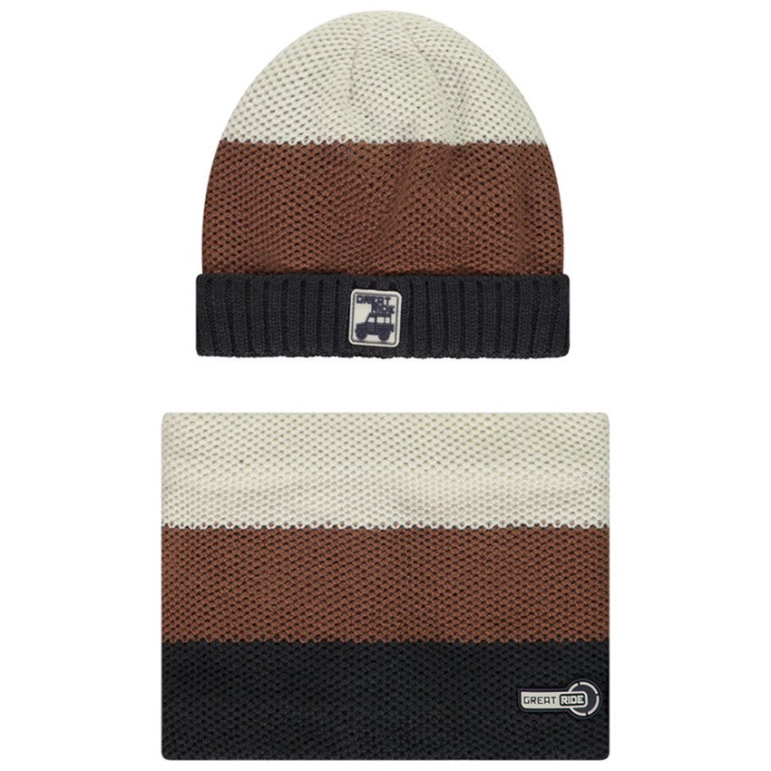 Ensemble bonnet + snood doublé en sherpa pour garçon  
